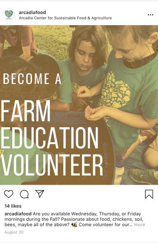 Arcadia farm educator posting on instagram